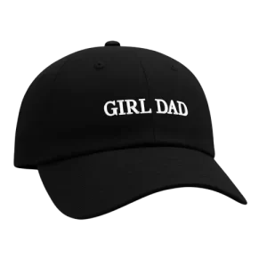 Black cotton dad hat with bold white 