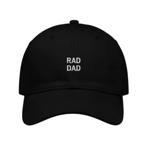 black classic dad hat with RAD DAD white embroidery