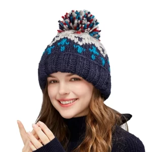 Knit Beanie with Fur Pom Pom