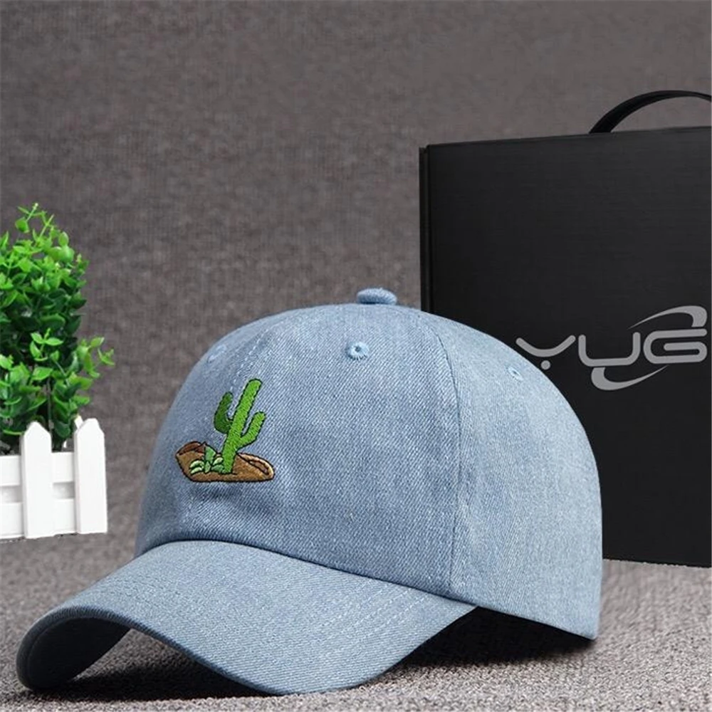 Cactus Embroidered Denim Dad Hat